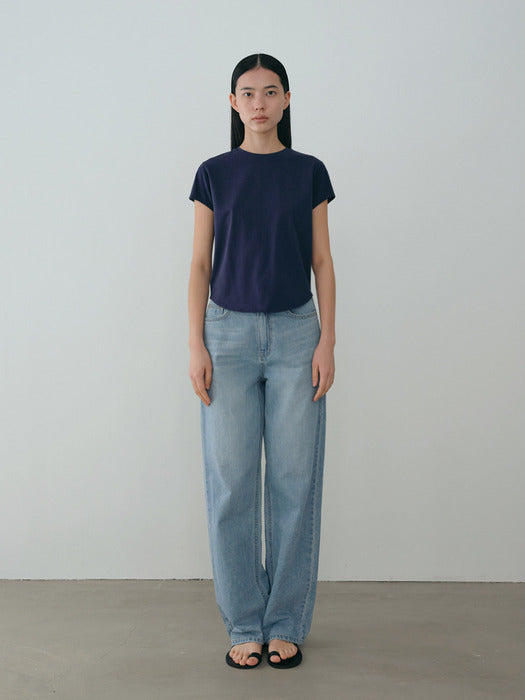 [moia] curved t-shirt (navy)