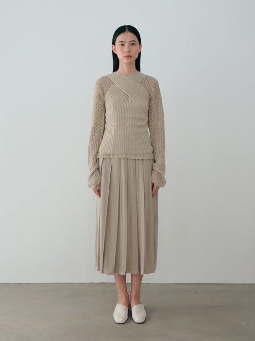 [moia] leaf long knit (pale khaki)