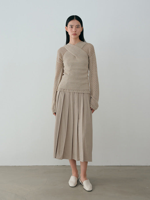 [moia] leaf long knit (pale khaki)