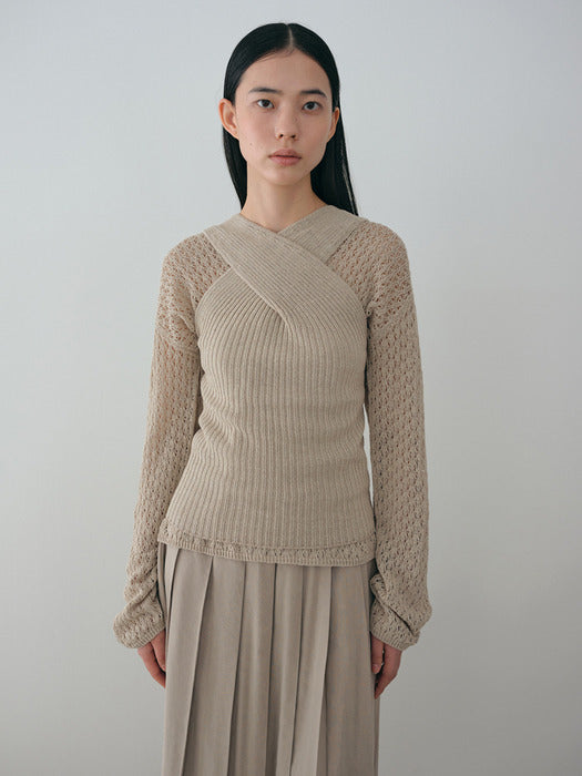 [moia] leaf long knit (pale khaki)