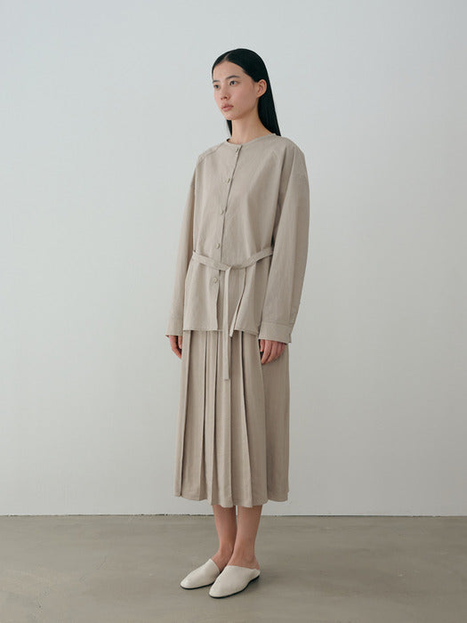 [moia] round belted shirt (pale khaki)