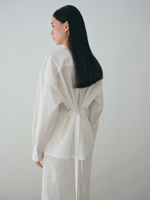 [moia] round belted shirt (white)