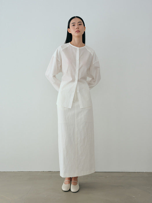[moia] round belted shirt (white)
