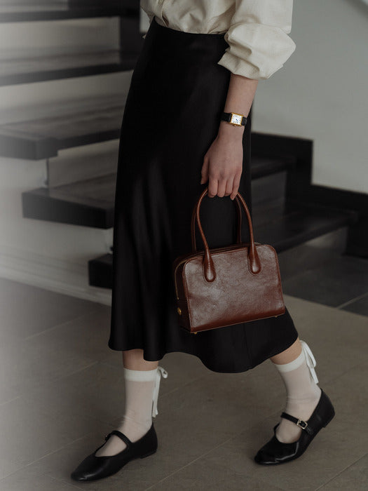 [TILLIDIE] Soft satin flare skirt_Black