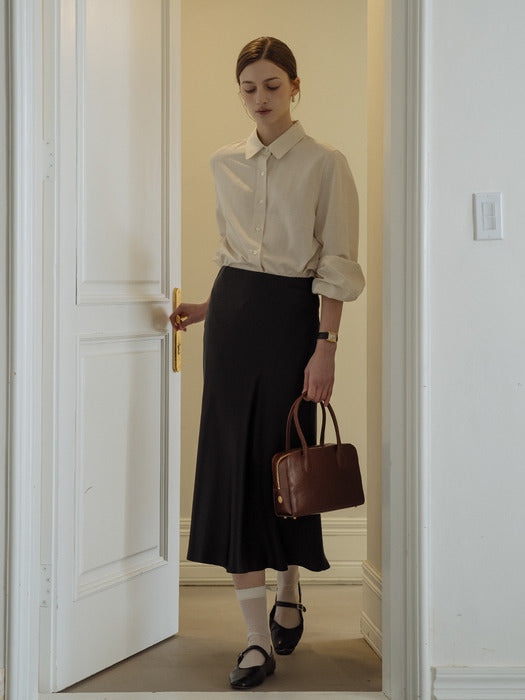 [TILLIDIE] Soft satin flare skirt_Black