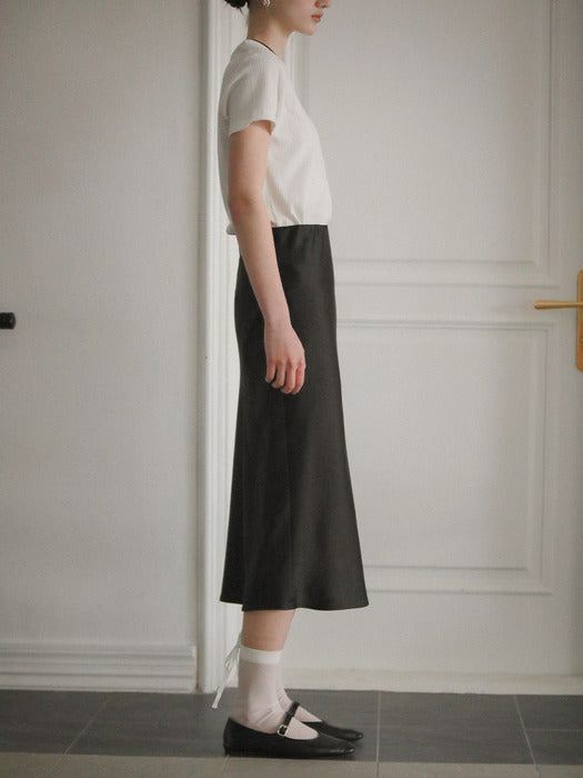 [TILLIDIE] Soft satin flare skirt_Black