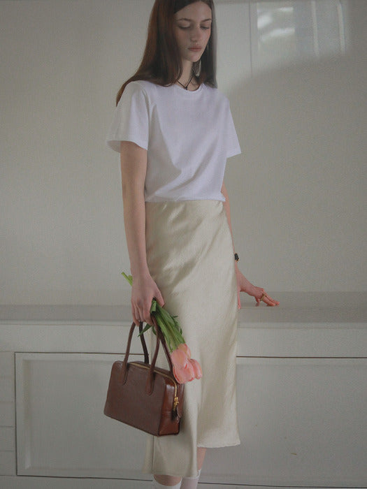 [TILLIDIE] Soft satin flare skirt_Beige