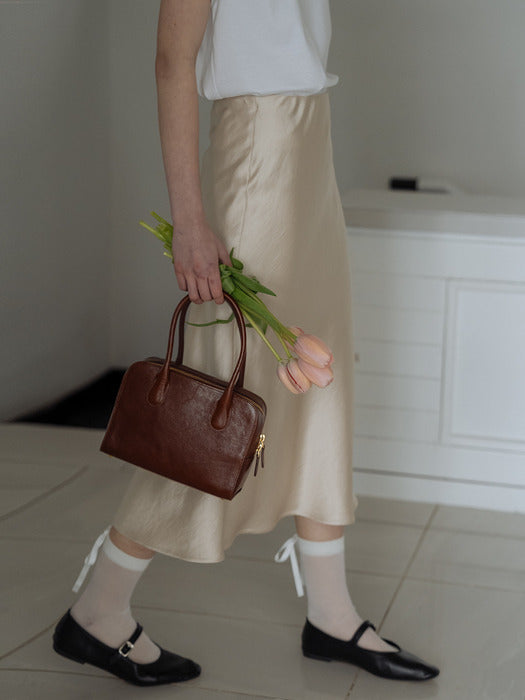 [TILLIDIE] Soft satin flare skirt_Beige