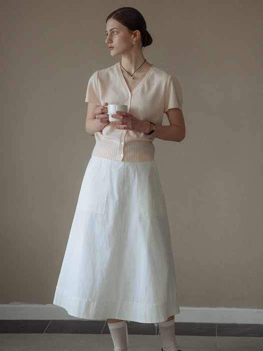 [TILLIDIE] Double stitch midi flared skirt_Ivory