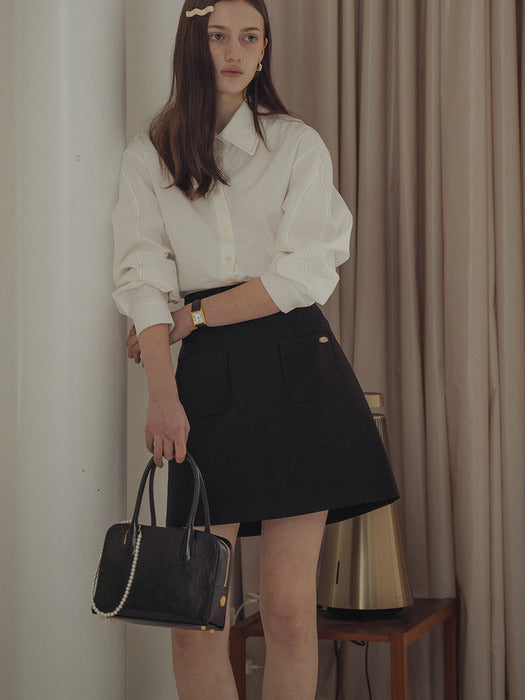 [TILLIDIE] Front two pocket A-line skirt_Black