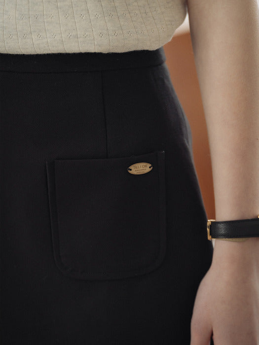 [TILLIDIE] Front two pocket A-line skirt_Black