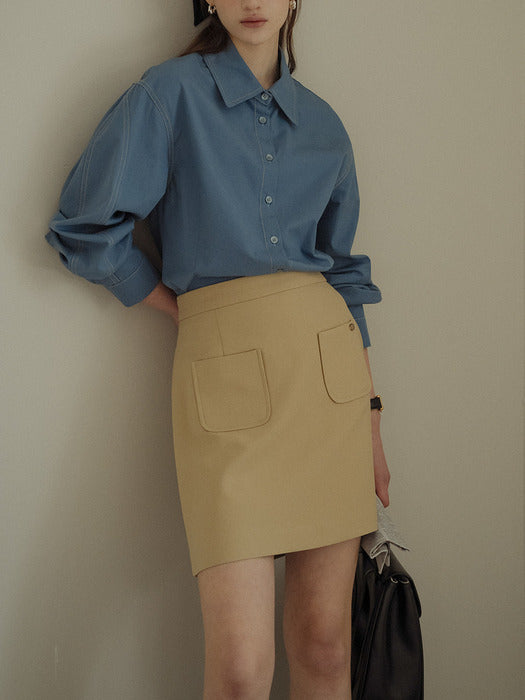 [TILLIDIE] Front two pocket A-line skirt_Beige