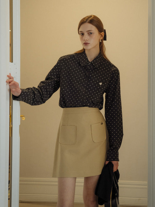 [TILLIDIE] Front two pocket A-line skirt_Beige