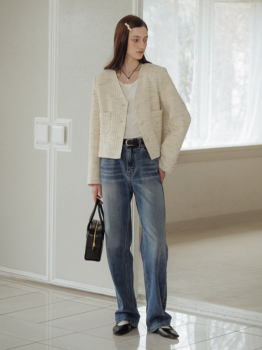 [TILLIDIE] Crease washing straight denim pants_Blue