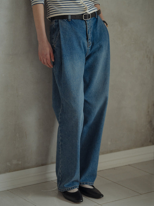 [TILLIDIE] One tuck all brush denim pants_Blue