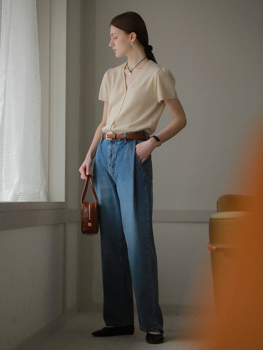 [TILLIDIE] One tuck all brush denim pants_Blue