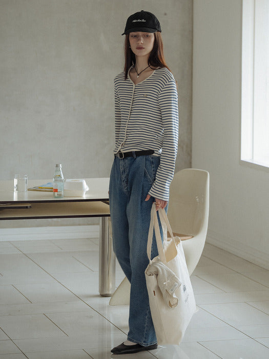 [TILLIDIE] One tuck all brush denim pants_Blue