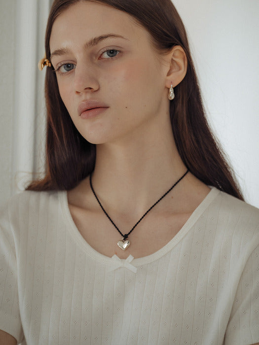 [TILLIDIE] Ribbon point half sleeve eyelet t-shirt_Ivory