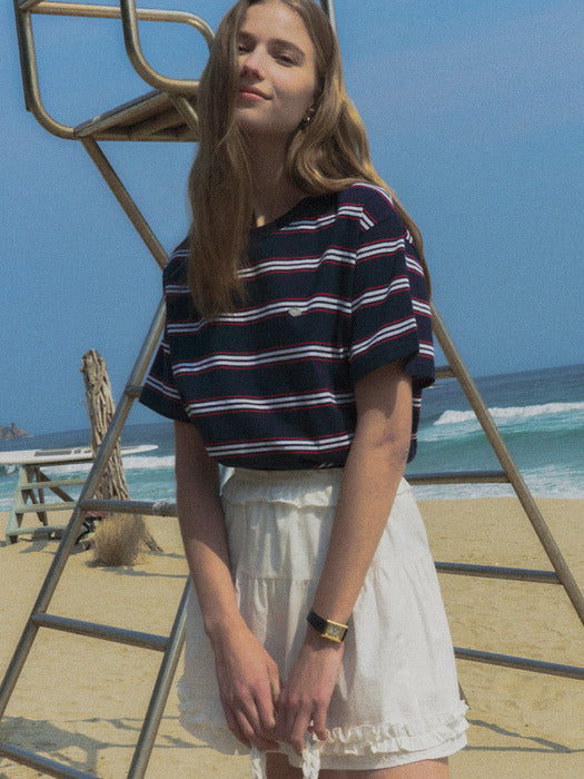 [TILLIDIE] Multi stripe cotton t-shirt_Navy