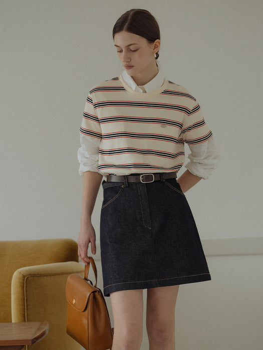 [TILLIDIE] Multi stripe cotton t-shirt_Ivory