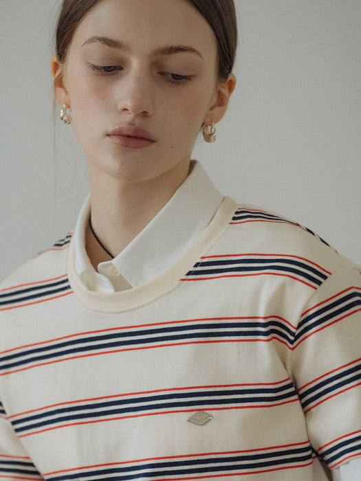 [TILLIDIE] Multi stripe cotton t-shirt_Ivory
