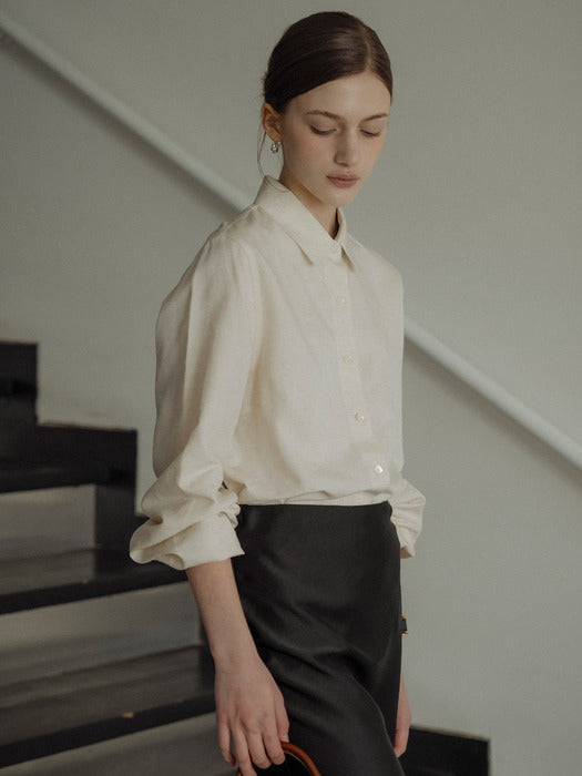 [TILLIDIE] Linen regular fit shirt_Light Beige