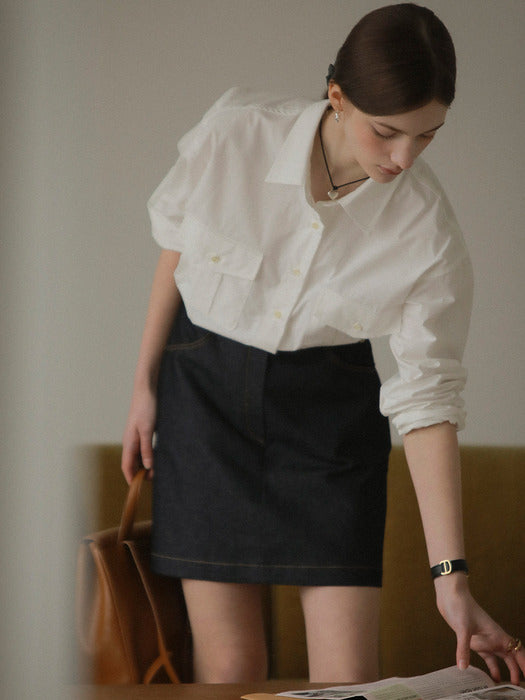 [TILLIDIE] Weston pocket bio cotton shirt_Ivory