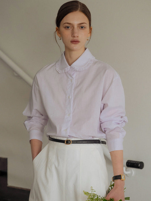 [TILLIDIE] Frill round collar stripe shirt_Purple