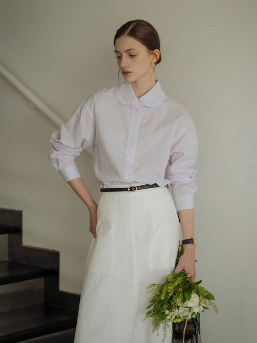 [TILLIDIE] Frill round collar stripe shirt_Purple