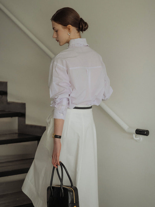 [TILLIDIE] Frill round collar stripe shirt_Purple