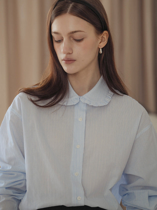 [TILLIDIE] Frill round collar stripe shirt_Blue