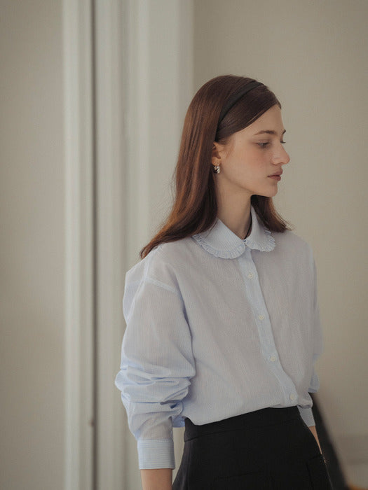 [TILLIDIE] Frill round collar stripe shirt_Blue