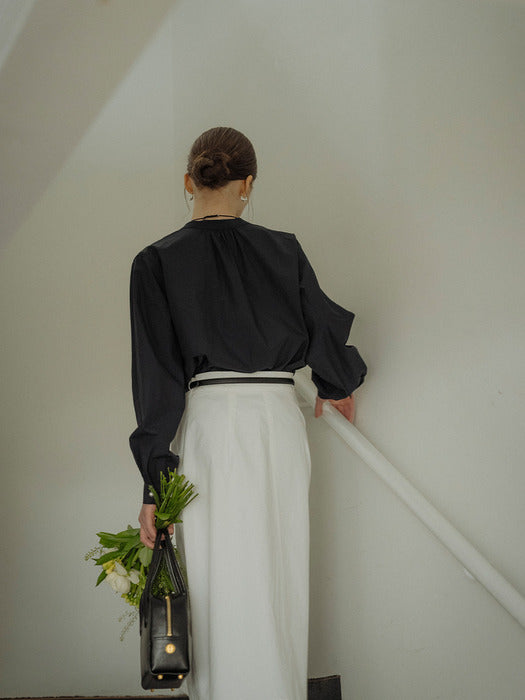 [TILLIDIE] Pure cotton pearl button blouse_Navy