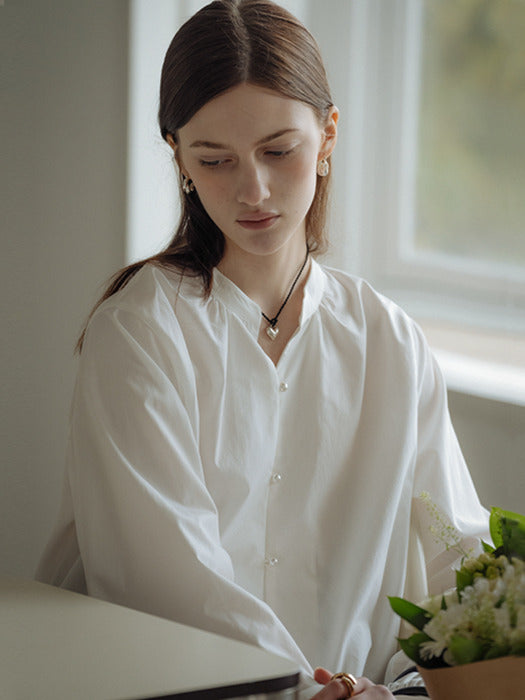 [TILLIDIE] Pure cotton pearl button blouse_Ivory