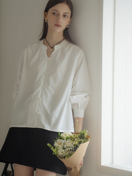 [TILLIDIE] Pure cotton pearl button blouse_Ivory