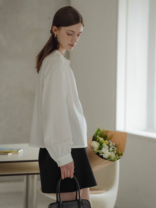 [TILLIDIE] Pure cotton pearl button blouse_Ivory