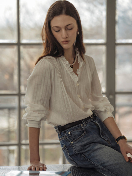 Tillidie Race texured frill blouse Ivory