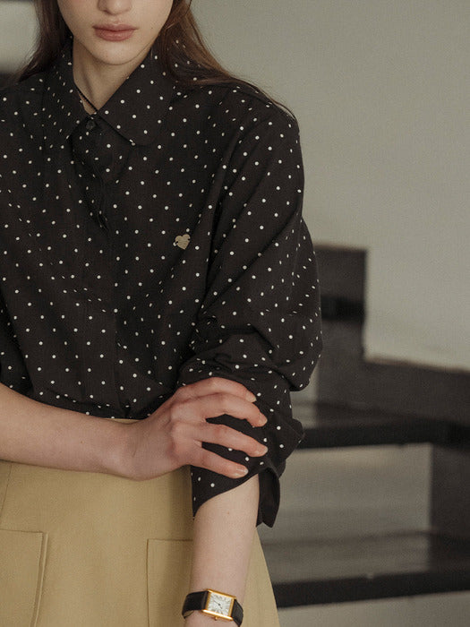 [TILLIDIE] Pin dot heart detail shirt_Black