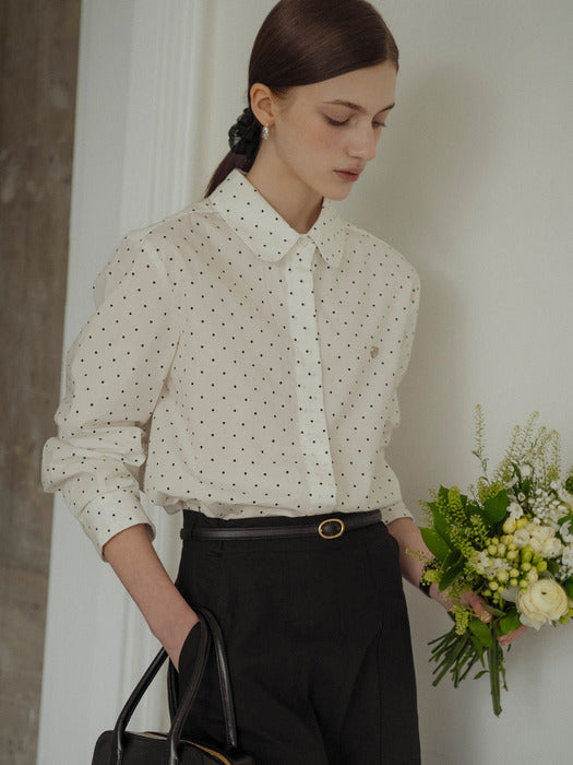 [TILLIDIE] Pin dot heart detail shirt_Ivory