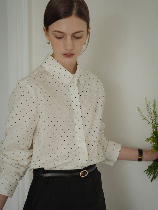 [TILLIDIE] Pin dot heart detail shirt_Ivory