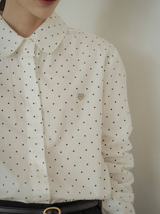 [TILLIDIE] Pin dot heart detail shirt_Ivory