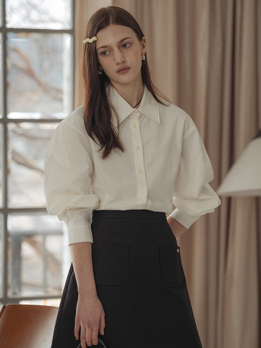 [TILLIDIE] Double stitch volume sleeve bio shirt_Ivory