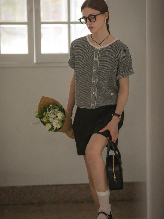 [TILLIDIE] Stripe roll up terry cardigan_Navy