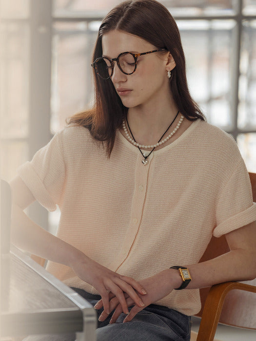 [TILLIDIE] Stripe roll up terry cardigan_Pink