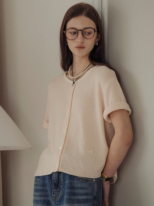 [TILLIDIE] Stripe roll up terry cardigan_Pink