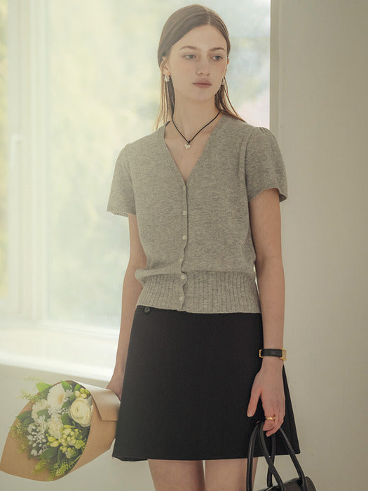 [TILLIDIE] Soft wool half sleeve cardigan_Gray