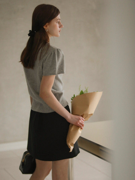 [TILLIDIE] Soft wool half sleeve cardigan_Gray