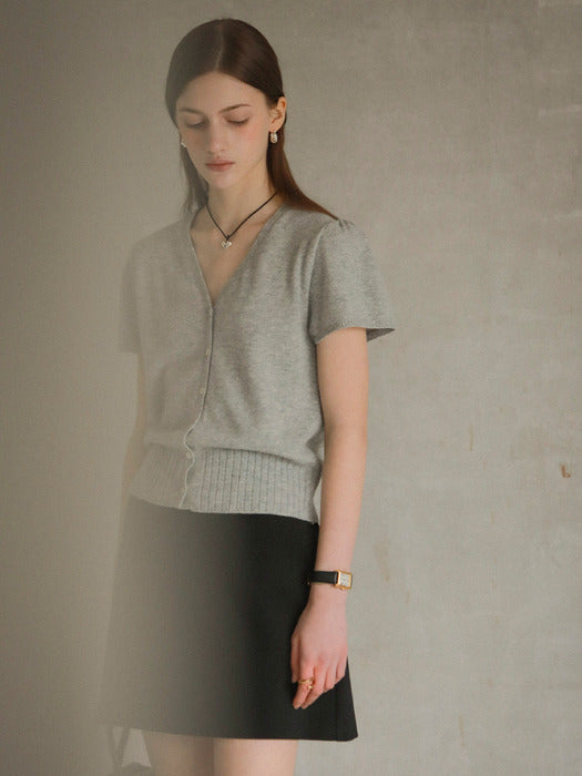 [TILLIDIE] Soft wool half sleeve cardigan_Gray