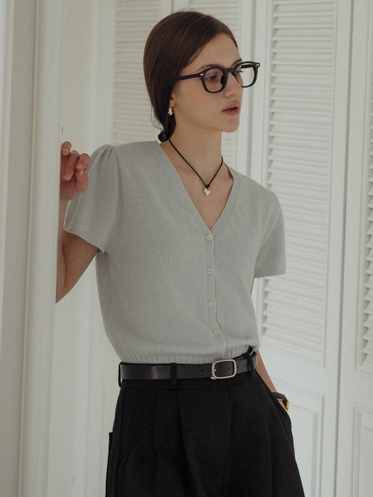 [TILLIDIE] Soft wool half sleeve cardigan_Sky blue