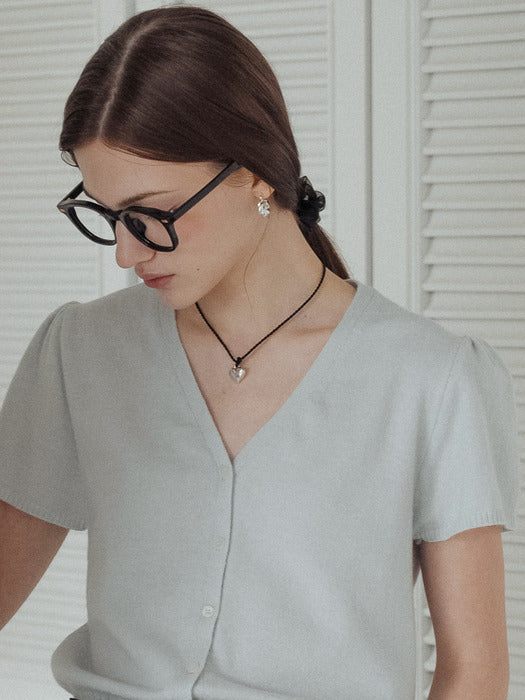 [TILLIDIE] Soft wool half sleeve cardigan_Sky blue